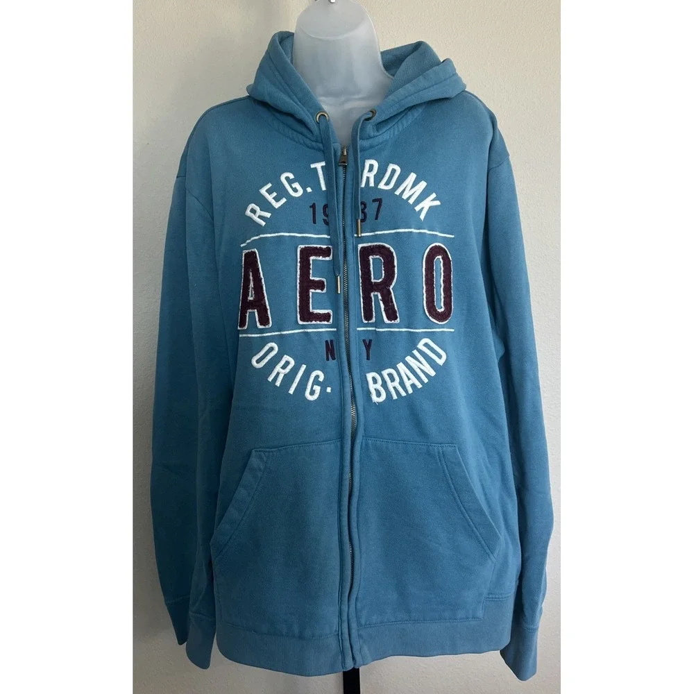 Vintage Aeropostale Full Zip Hoodie Turquoise Burgundy White‎ 2XL XXL Y2K